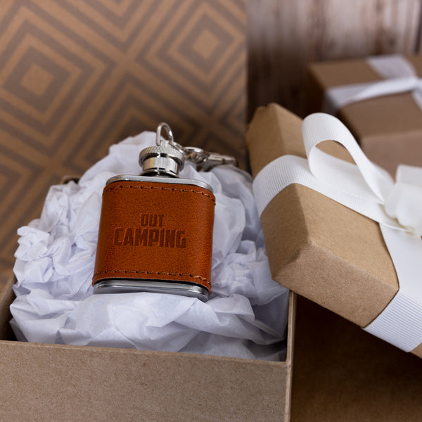 Pavilion Gift Company Out Camping PU Leather & Stainless Steel 1 Oz Mini Flask