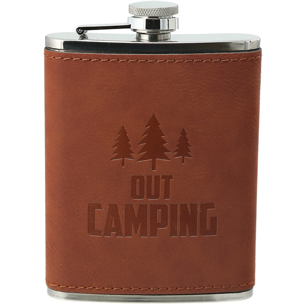 pavilion gift company Out Camping PU Leather & Stainless Steel 8 oz Flask