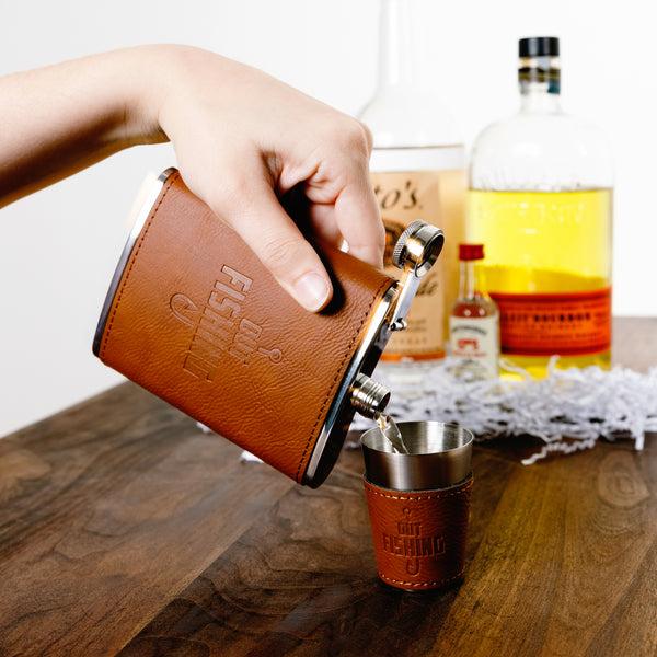 Pavilion Gift Company Out Fishing PU Leather & Stainless Steel 8 Oz Flask