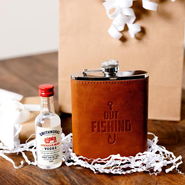 Pavilion Gift Company Out Fishing PU Leather & Stainless Steel 8 Oz Flask