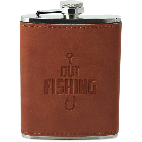 pavilion gift company Out Fishing PU Leather & Stainless Steel 8 oz Flask