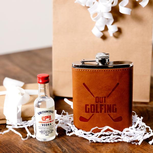 Pavilion Gift Company Out Golfing PU Leather & Stainless Steel 8 Oz Flask