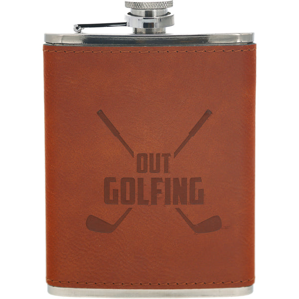 pavilion gift company Out Golfing PU Leather & Stainless Steel 8 oz Flask
