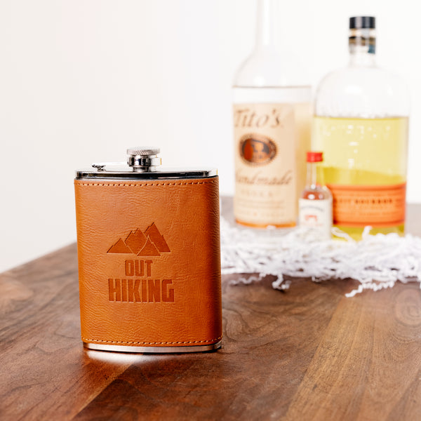 Pavilion Gift Company Out Hiking PU Leather & Stainless Steel 8 Oz Flask