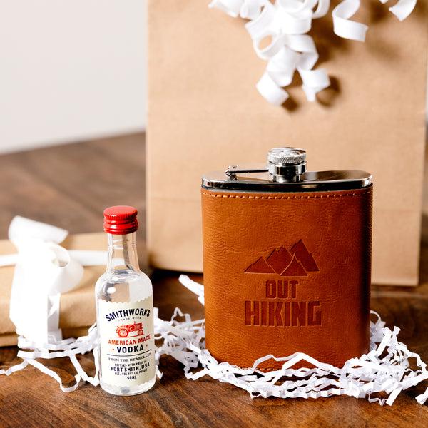 Pavilion Gift Company Out Hiking PU Leather & Stainless Steel 8 Oz Flask