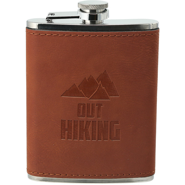 pavilion gift company Out Hiking PU Leather & Stainless Steel 8 oz Flask