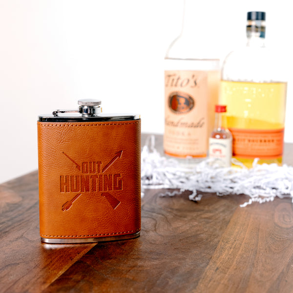 Pavilion Gift Company Out Hunting PU Leather & Stainless Steel 8 Oz Flask