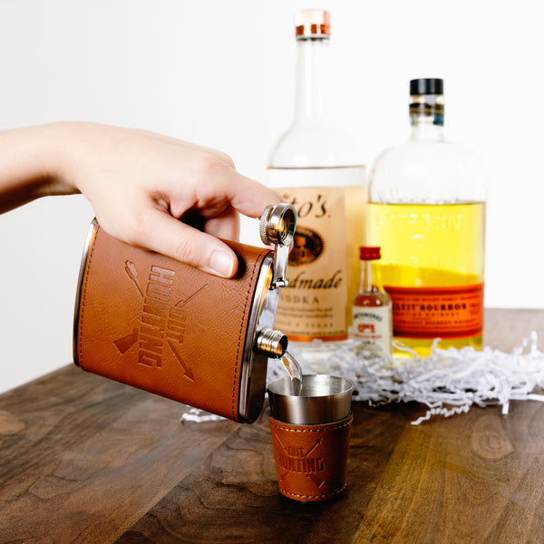 Pavilion Gift Company Out Hunting PU Leather & Stainless Steel 8 Oz Flask