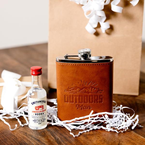 Pavilion Gift Company Outdoors Man PU Leather & Stainless Steel 8 Oz Flask