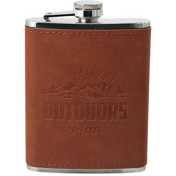 pavilion gift company Outdoors Man PU Leather & Stainless Steel 8 oz Flask