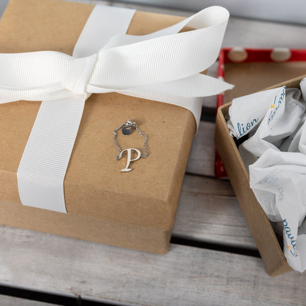 Pavilion Gift Company P Adjustable Rhodium Plated Monogram Ring