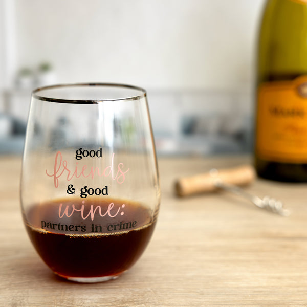 Pavilion Gift Company Partner In Crime Gift Boxed 18 Oz Stemless Wine Glass