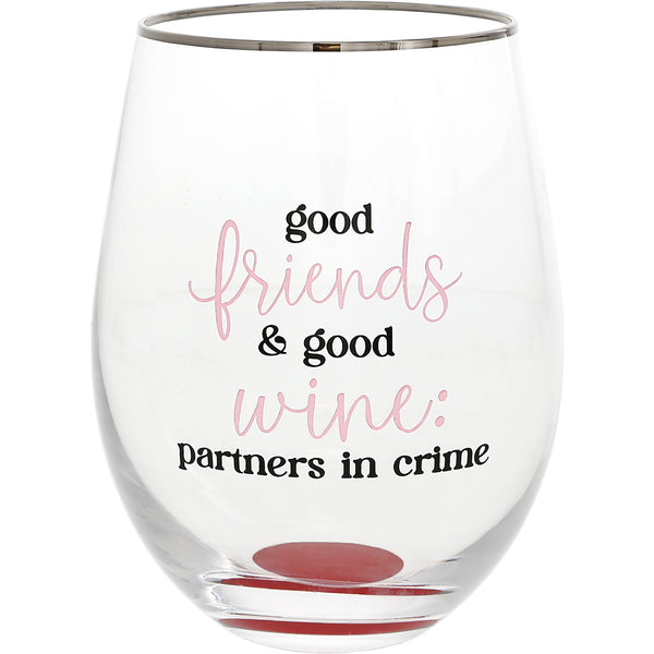 pavilion gift company Partner In Crime Gift Boxed 18 oz Stemless Wine Glass