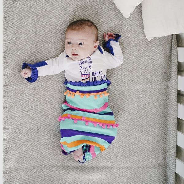 Pavilion Gift Company Party Llama 0-3 Months Gown With Mitten Cuffs