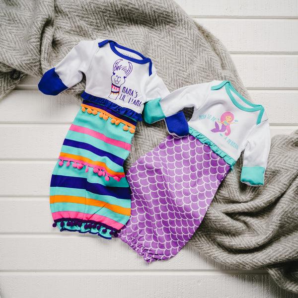 Pavilion Gift Company Party Llama 0-3 Months Gown With Mitten Cuffs