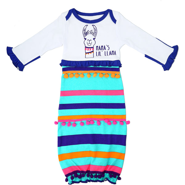 pavilion gift company Party Llama 0-3 Months Gown with Mitten Cuffs
