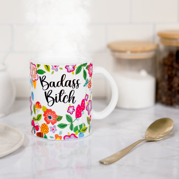 Pavilion Gift Company Badass Bitch 18 Oz Glass Mug