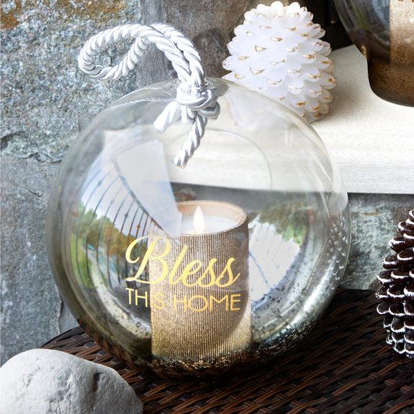 Pavilion Gift Company Bless 9.5" Gold Glass Lantern