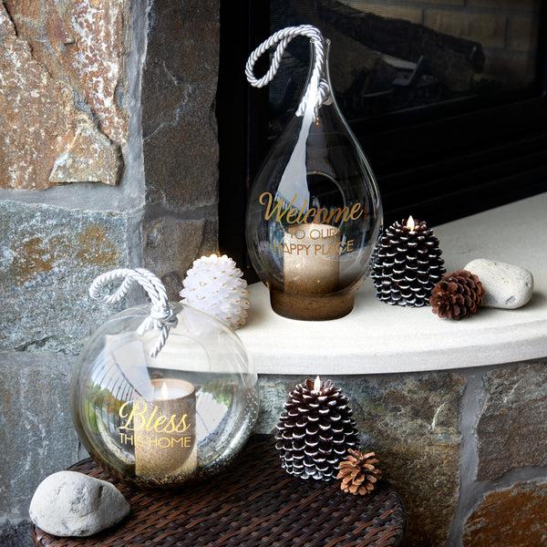 Pavilion Gift Company Bless 9.5" Gold Glass Lantern