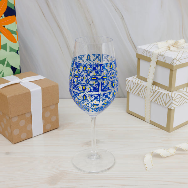 Pavilion Gift Company Blue & Yellow 16 Oz Wine Glass