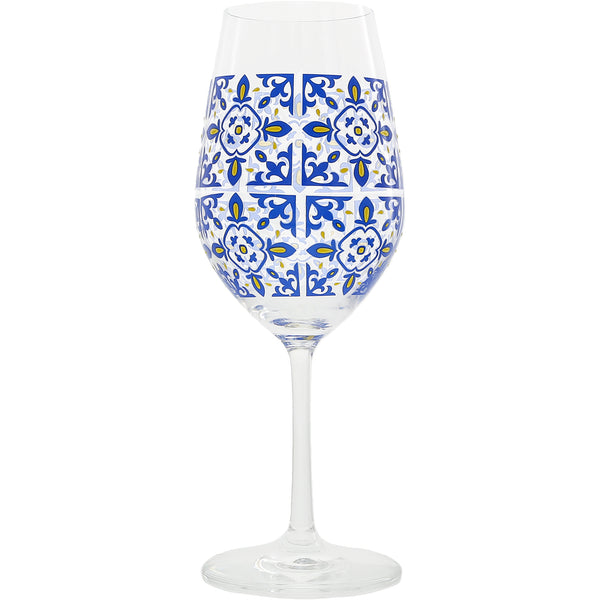 pavilion gift company Blue & Yellow 16 oz Wine Glass