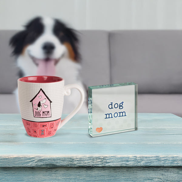Pavilion Gift Company Dog Mom 3" X 3" Glass Plaque