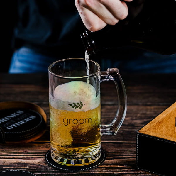 Pavilion Gift Company Groom 16 Oz Glass Stein