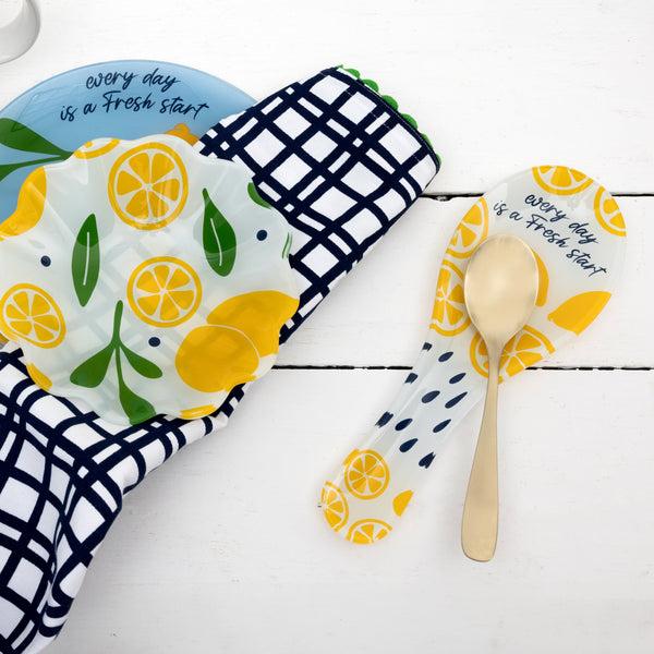 Pavilion Gift Company Lemons 9.25" Glass Spoon Rest