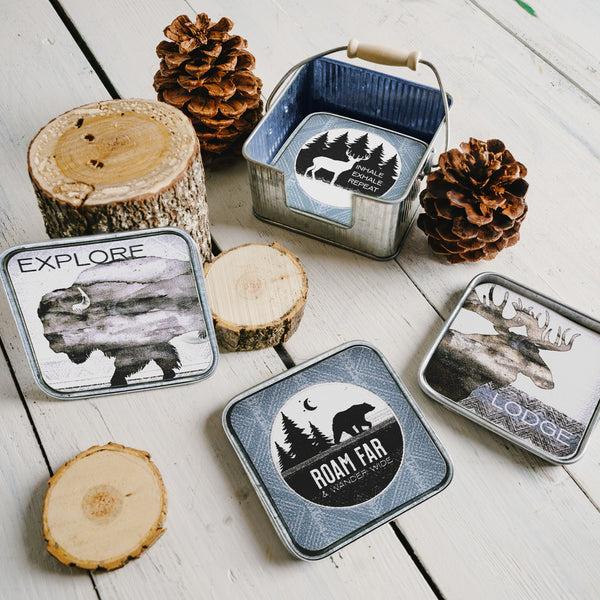 Pavilion Gift Company Lodge 4" Coaster Set (4 Piece)