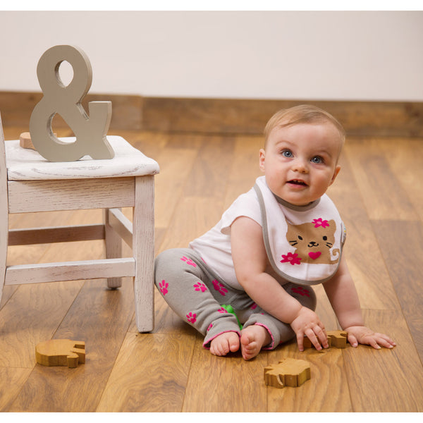 Pavilion Gift Company Pink And Gray Kitty Baby Bib