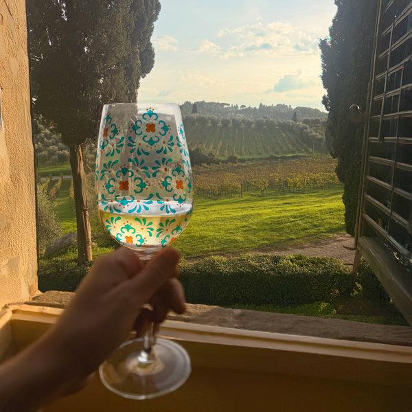 Pavilion Gift Company Teal & Coral 16 Oz Wine Glass
