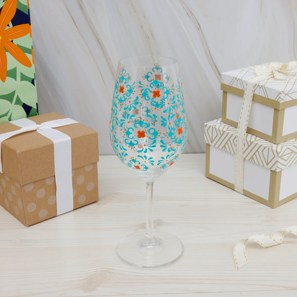 Pavilion Gift Company Teal & Coral 16 Oz Wine Glass