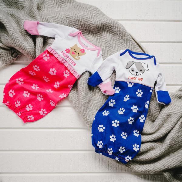 Pavilion Gift Company Pawprint Kitty 0-3 Months Gown With Mitten Cuffs