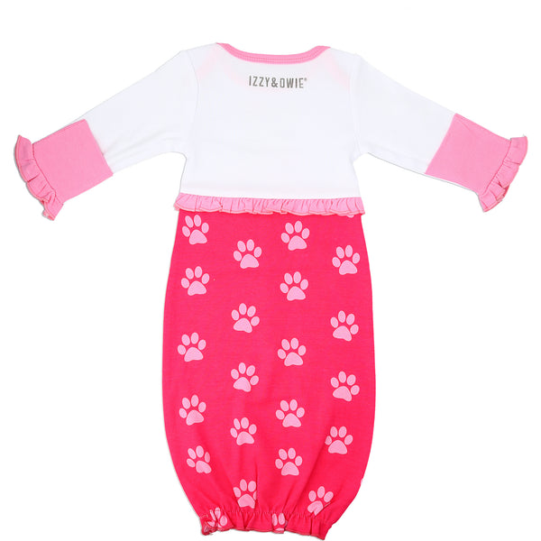 Pavilion Gift Company Pawprint Kitty 0-3 Months Gown With Mitten Cuffs