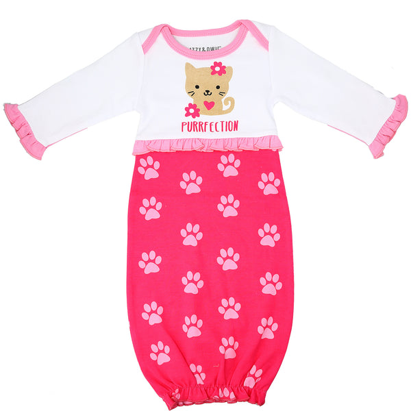 pavilion gift company Pawprint Kitty 0-3 Months Gown with Mitten Cuffs