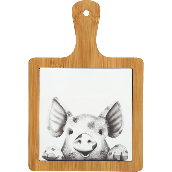 pavilion gift company Pig 7.5" Bamboo & Ceramic Tile Trivet