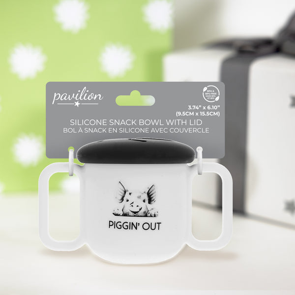 Pavilion Gift Company Piggin' Out Silicone Snack Bowl With Lid