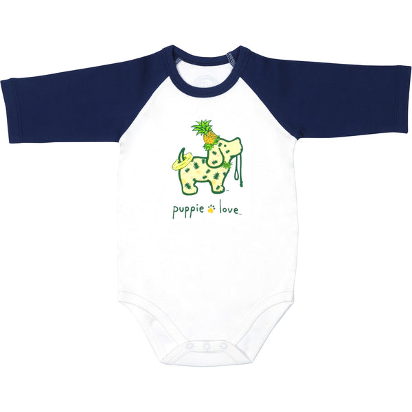 pavilion gift company Pineapple 6-12 Months 3/4 Length Navy Sleeve Onesie