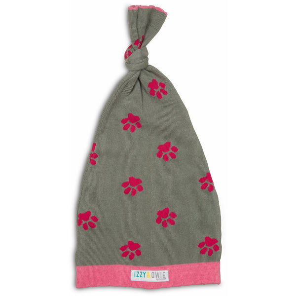 pavilion gift company Pink and Gray Paws 0-12 Month Baby Hat