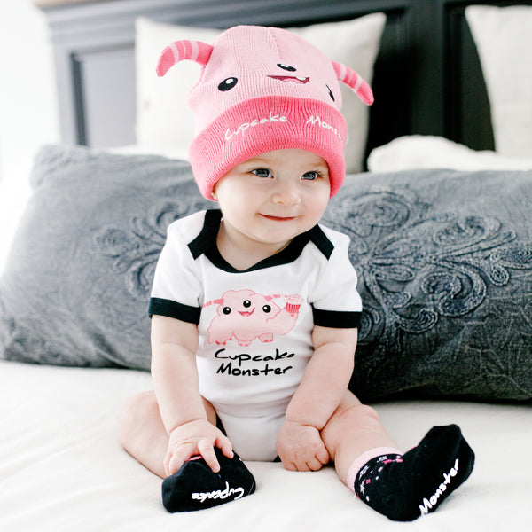 Pavilion Gift Company Pink Cupcake Monster 0-12 Month Non-slip Baby Socks