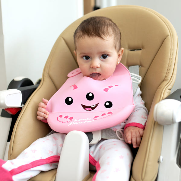 Pavilion Gift Company Pink Cupcake Monster 12" Silicone Catch All Bib
