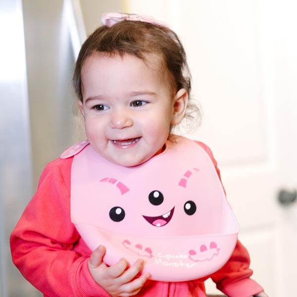 Pavilion Gift Company Pink Cupcake Monster 12" Silicone Catch All Bib