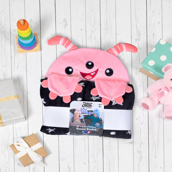 Pavilion Gift Company Pink Cupcake Monster 30" X 40" Coral Fleece Hooded Blanket