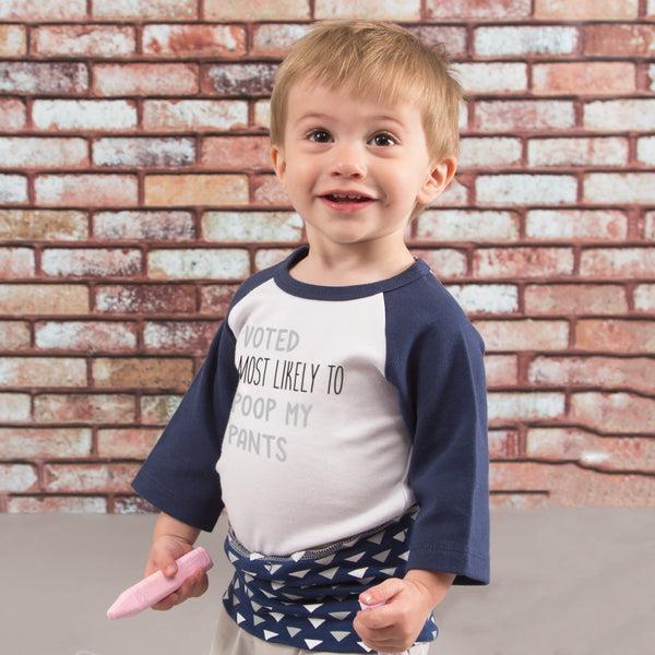 Pavilion Gift Company Poop My Pants 6-12 Months 3/4 Length Navy Sleeve Onesie