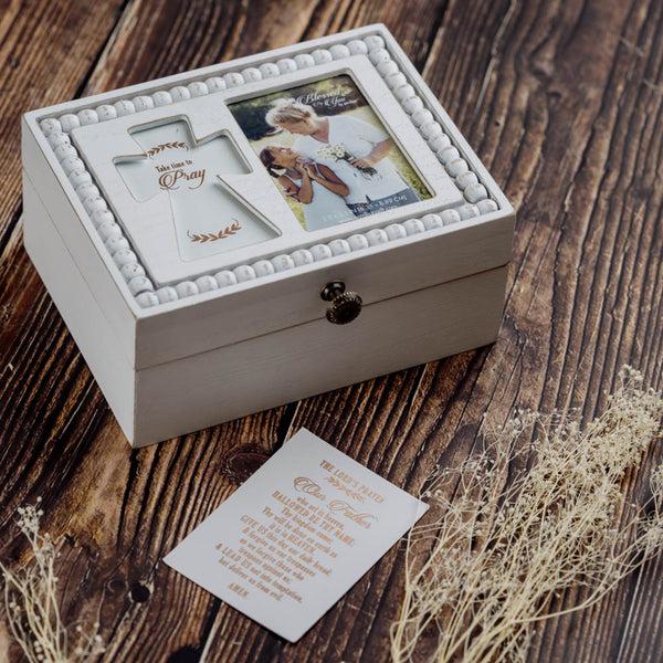 Pavilion Gift Company Pray 6.5" X 5" Prayer Box With Photo Frame (Holds 2.25" X 3.25" Photo)