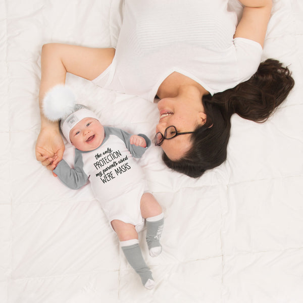 Pavilion Gift Company Protection 0-6 Months Bodysuit 3/4 Length Heathered Gray Sleeve