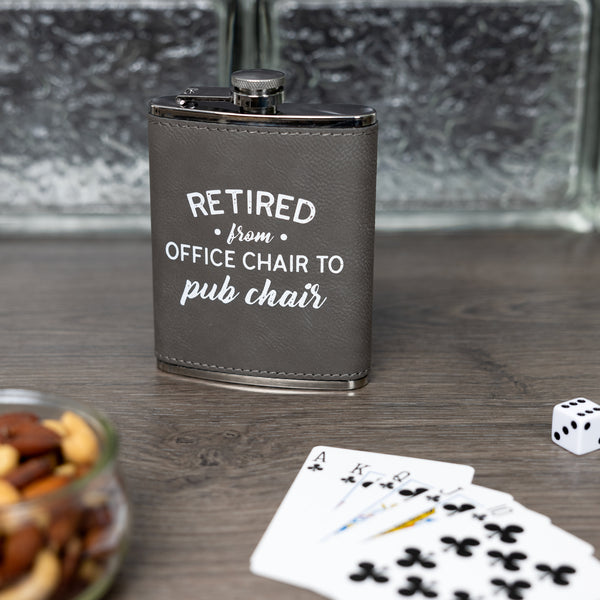 Pavilion Gift Company Pub Chair PU Leather & Stainless Steel 8 Oz Flask