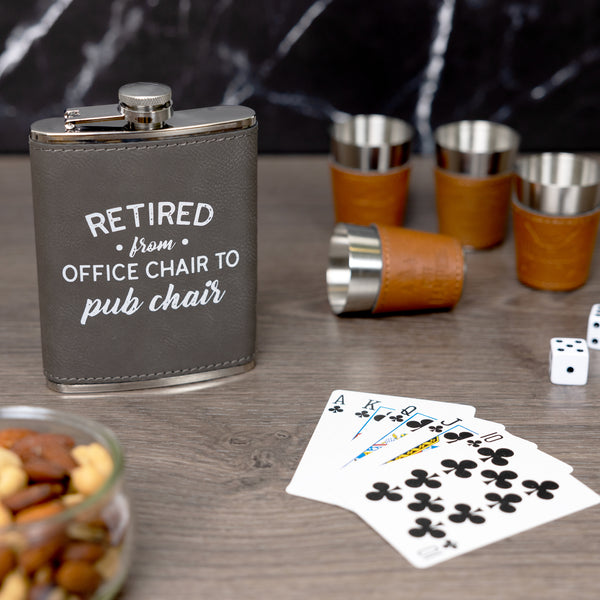 Pavilion Gift Company Pub Chair PU Leather & Stainless Steel 8 Oz Flask