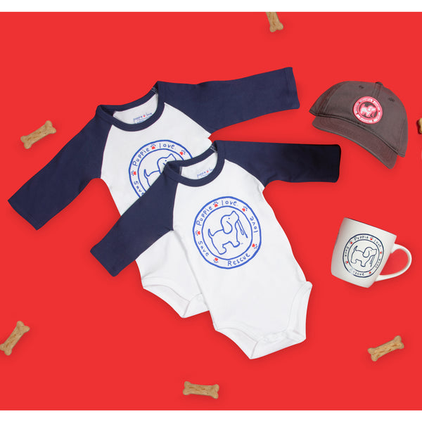 Pavilion Gift Company Puppie Love 6-12 Months 3/4 Length Navy Sleeve Onesie