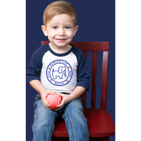 Pavilion Gift Company Puppie Love 6-12 Months 3/4 Length Navy Sleeve Onesie